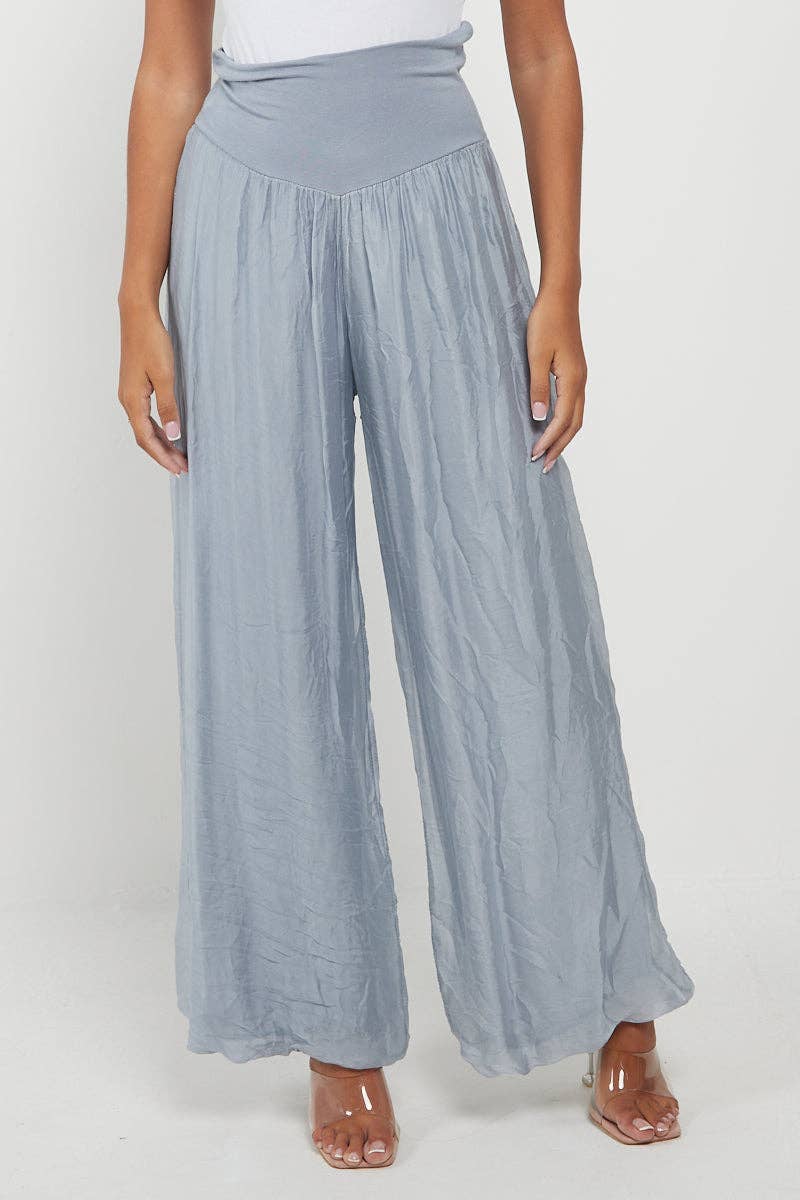 Italian Ladies Plain Wide Leg Silk Palazzo Trouser: Beige / One Size (UK 10-16) - Image 14