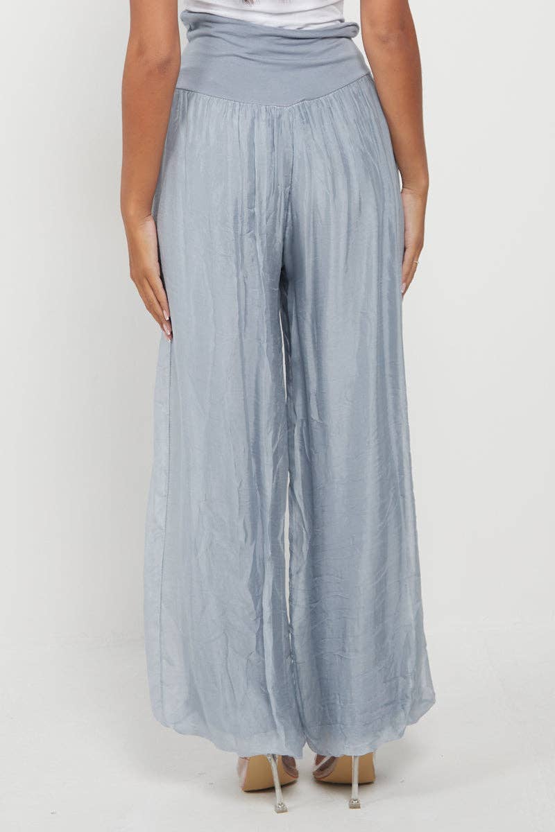 Italian Ladies Plain Wide Leg Silk Palazzo Trouser: Beige / One Size (UK 10-16) - Image 15