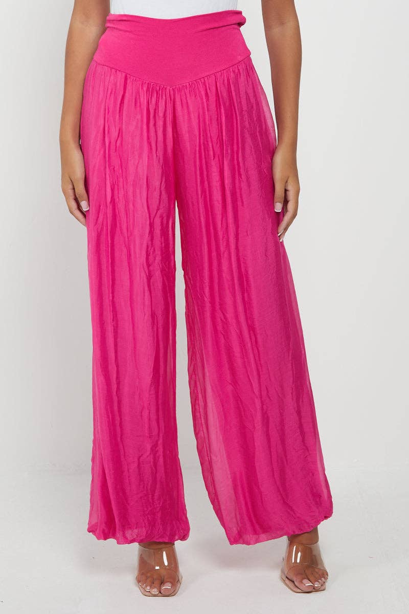 Italian Ladies Plain Wide Leg Silk Palazzo Trouser: Beige / One Size (UK 10-16) - Image 17