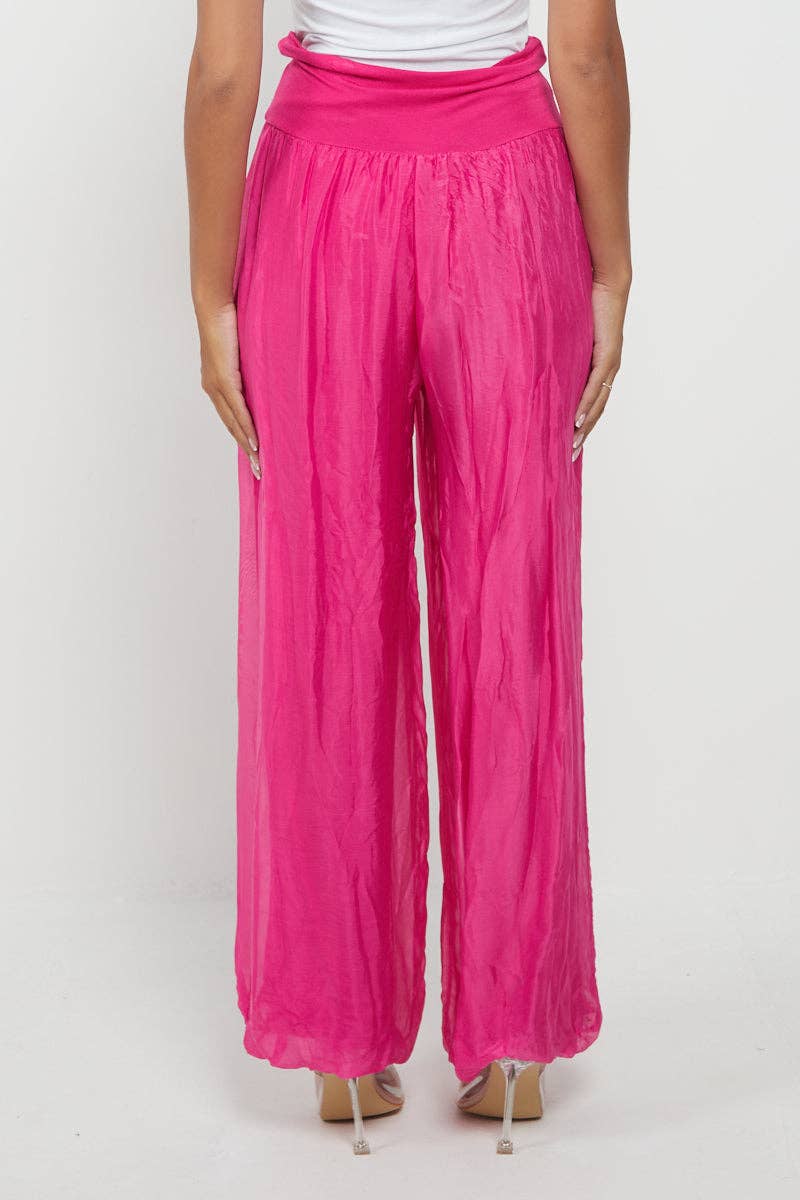 Italian Ladies Plain Wide Leg Silk Palazzo Trouser: Beige / One Size (UK 10-16) - Image 18