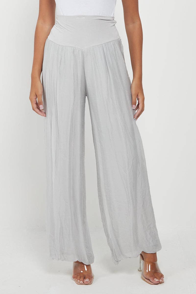 Italian Ladies Plain Wide Leg Silk Palazzo Trouser: Beige / One Size (UK 10-16) - Image 23