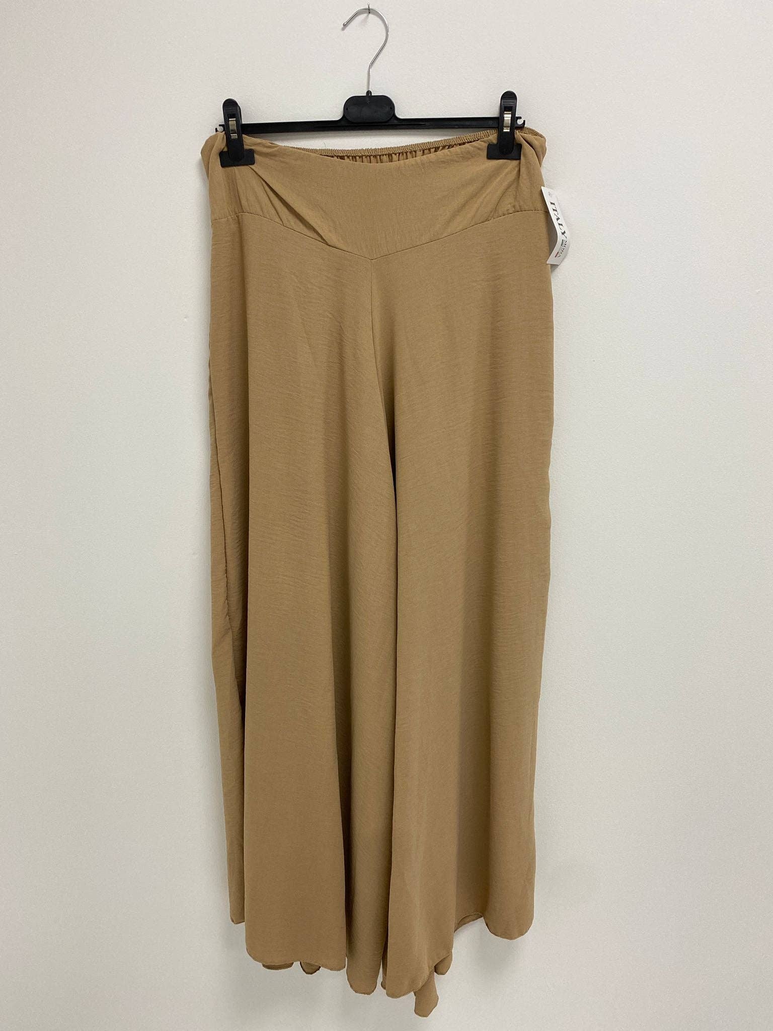 Italian Plain Palazzo Trousers: Beige / One Size (UK 10-24) - Image 10