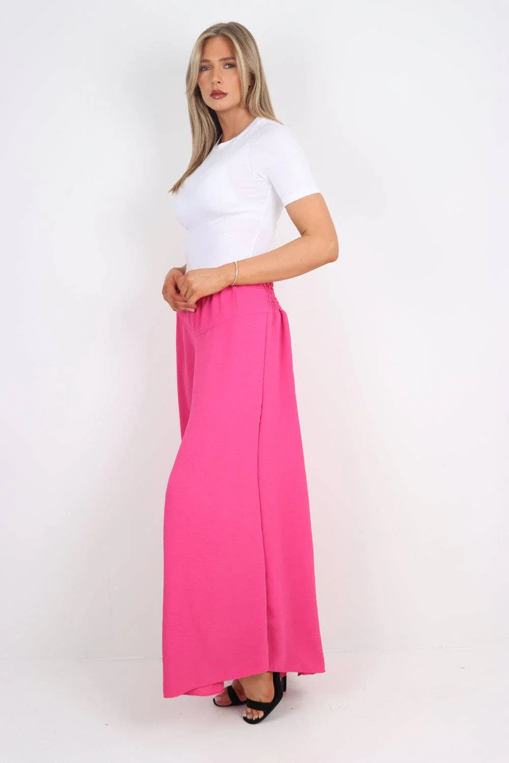 Italian Plain Palazzo Trousers: Beige / One Size (UK 10-24) - Image 15