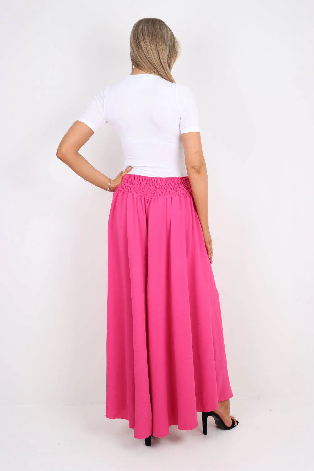 Italian Plain Palazzo Trousers: Beige / One Size (UK 10-24) - Image 16