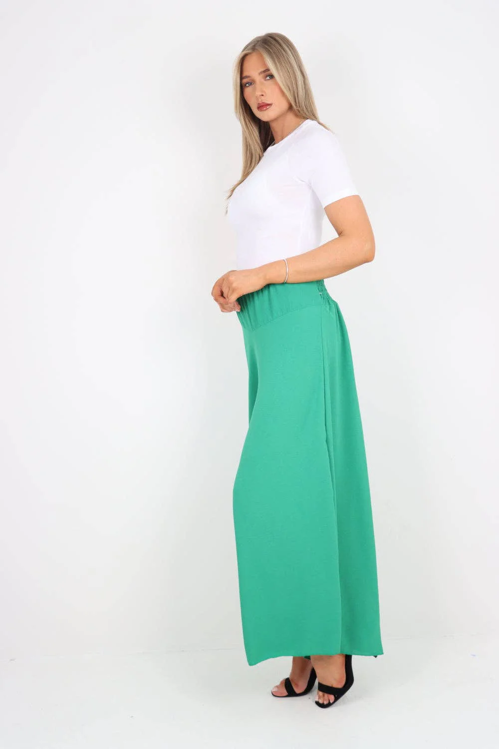 Italian Plain Palazzo Trousers: Beige / One Size (UK 10-24) - Image 18