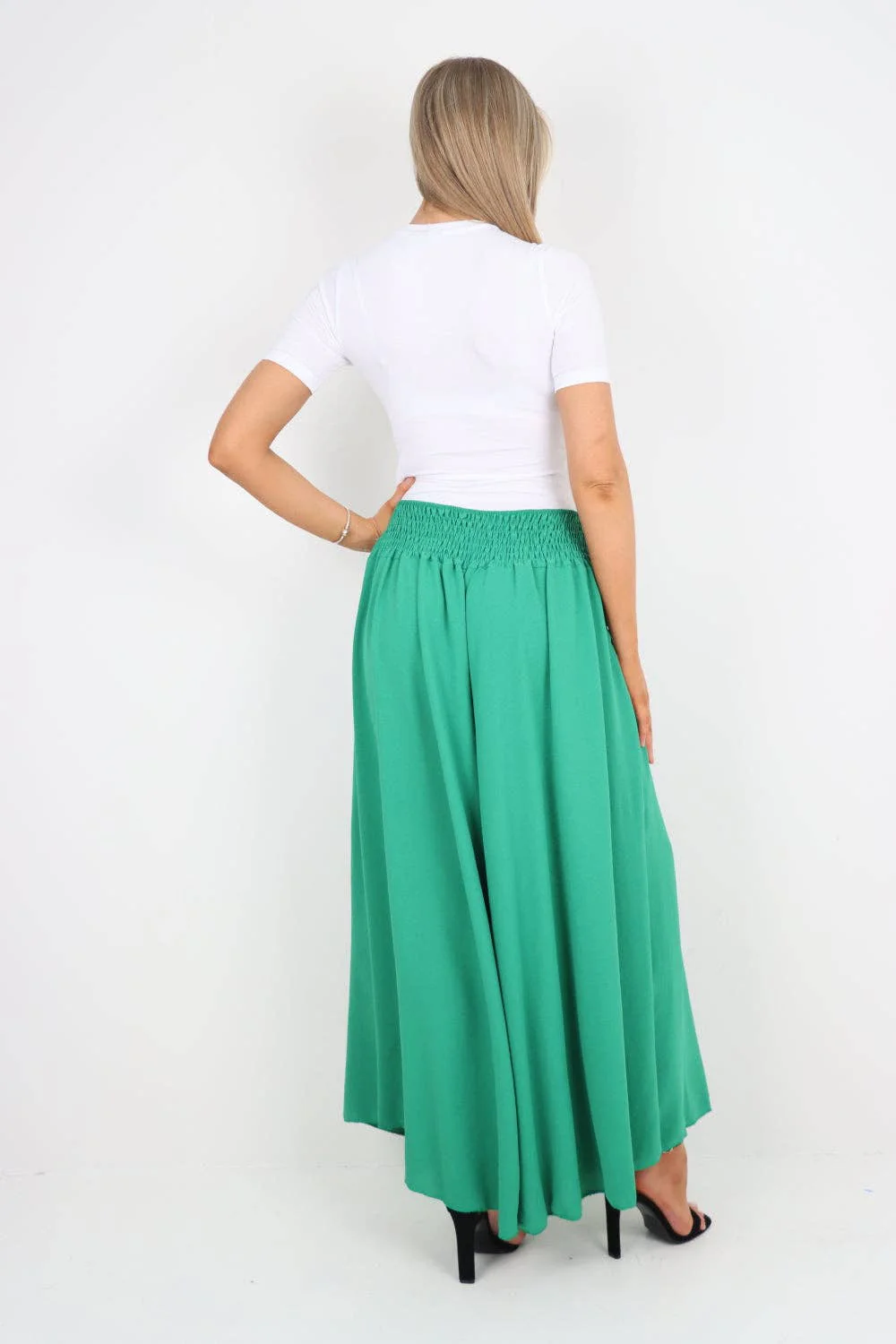 Italian Plain Palazzo Trousers: Beige / One Size (UK 10-24) - Image 19