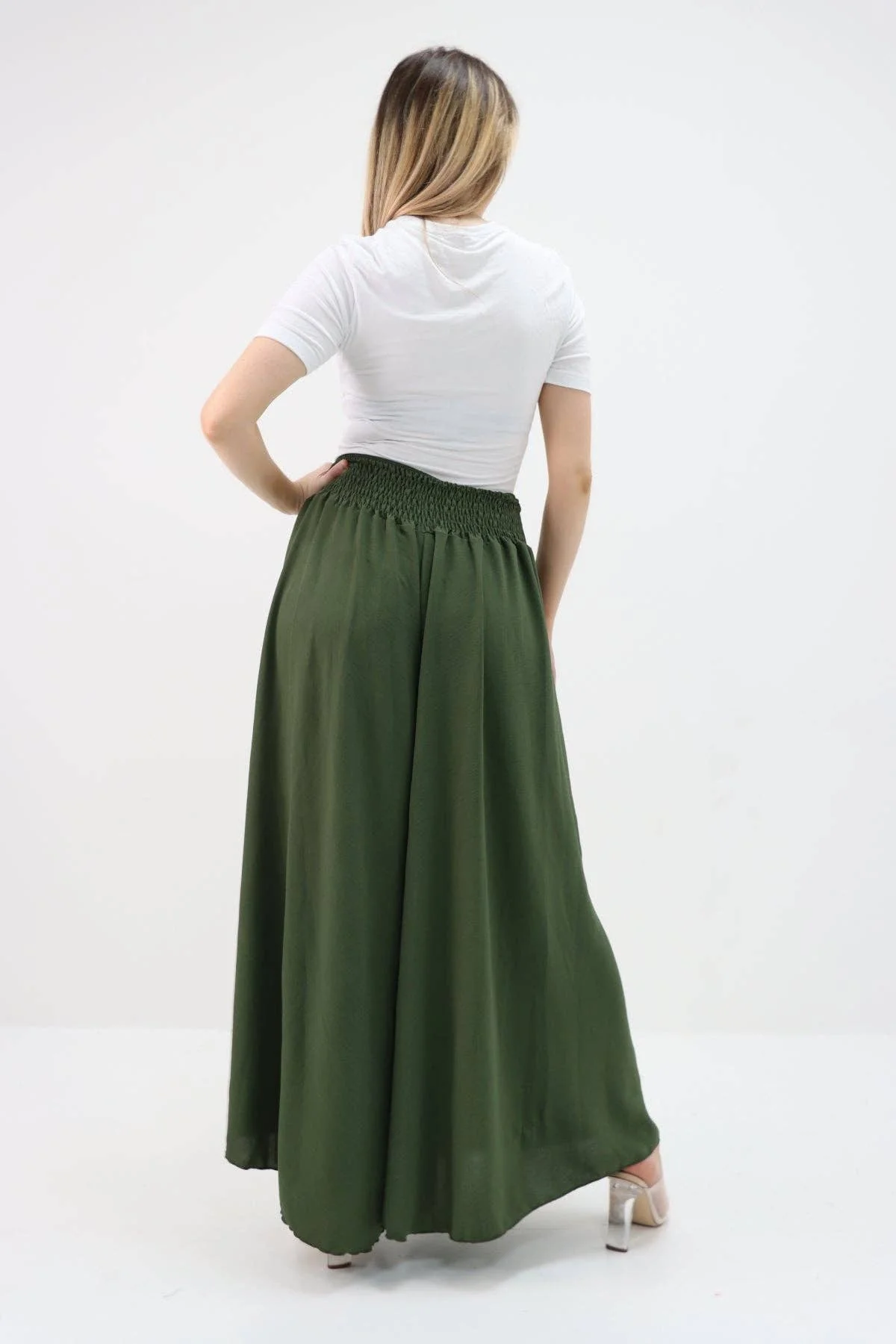 Italian Plain Palazzo Trousers: Beige / One Size (UK 10-24) - Image 21