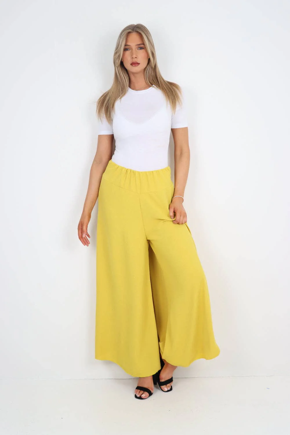 Italian Plain Palazzo Trousers: Beige / One Size (UK 10-24) - Image 22