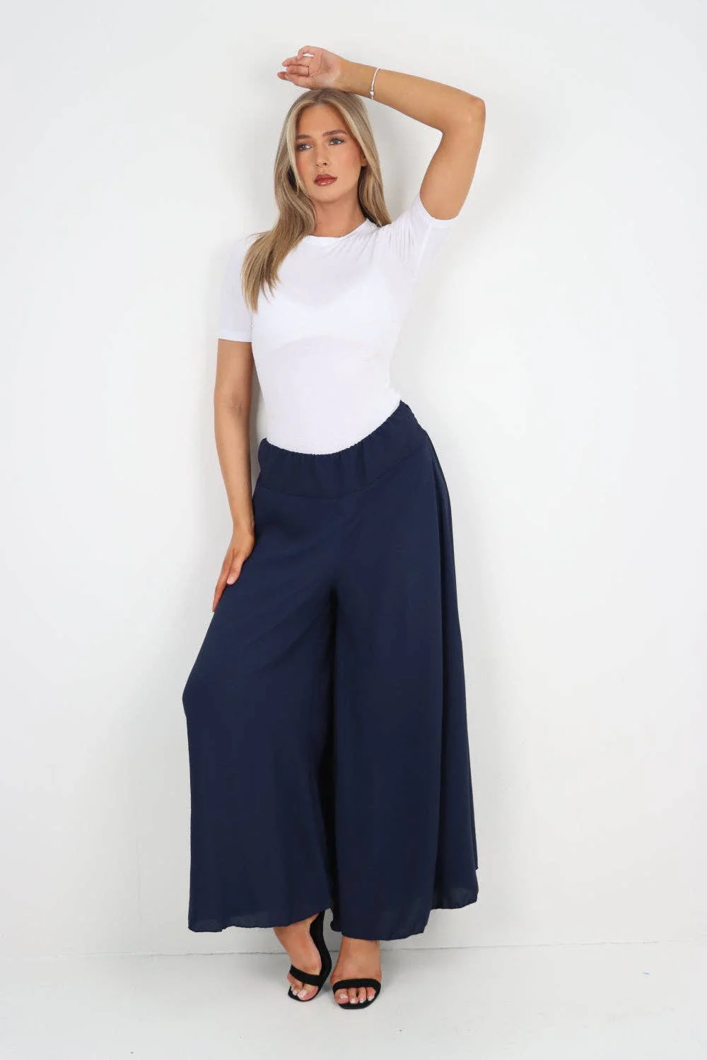 Italian Plain Palazzo Trousers: Beige / One Size (UK 10-24) - Image 25