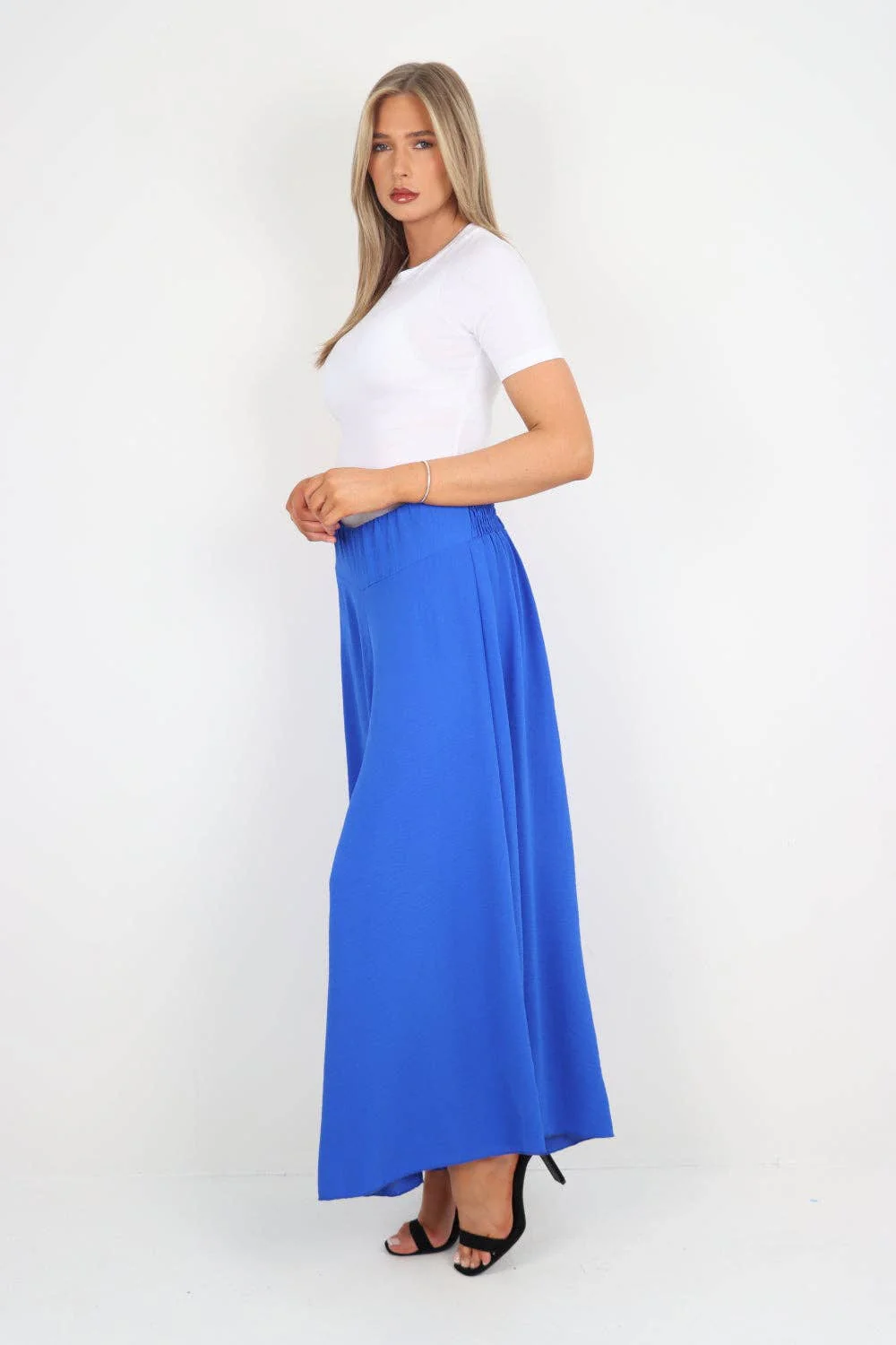 Italian Plain Palazzo Trousers: Beige / One Size (UK 10-24) - Image 3