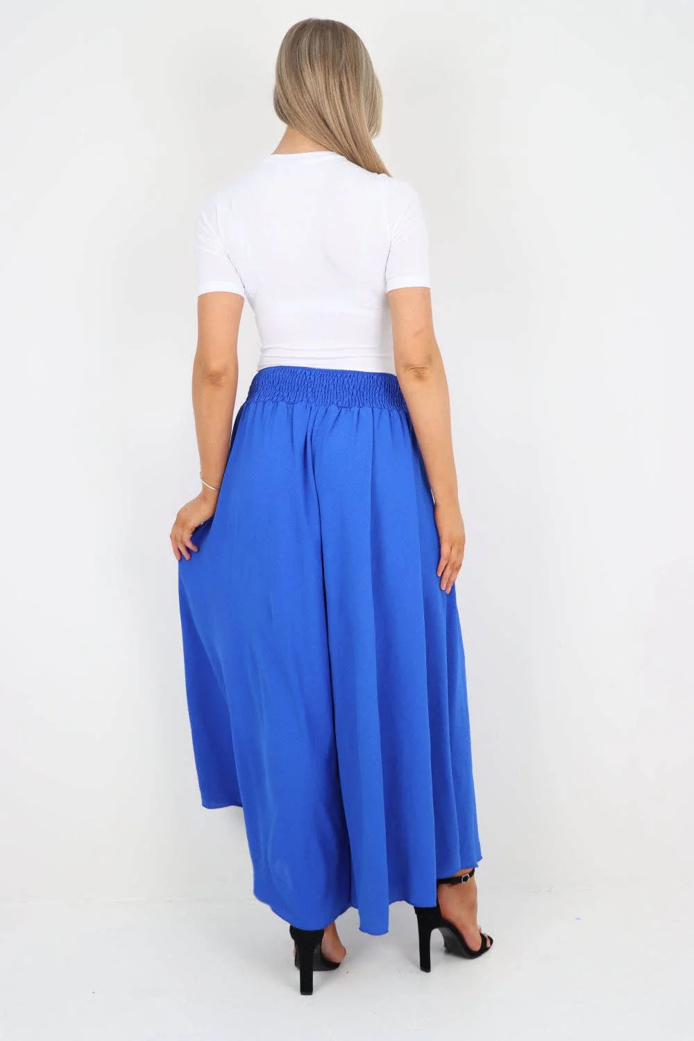 Italian Plain Palazzo Trousers: Beige / One Size (UK 10-24) - Image 4