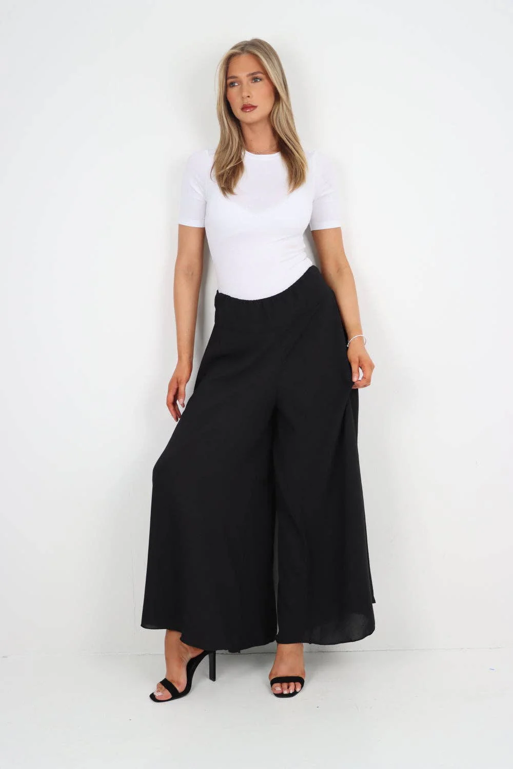 Italian Plain Palazzo Trousers: Beige / One Size (UK 10-24) - Image 7