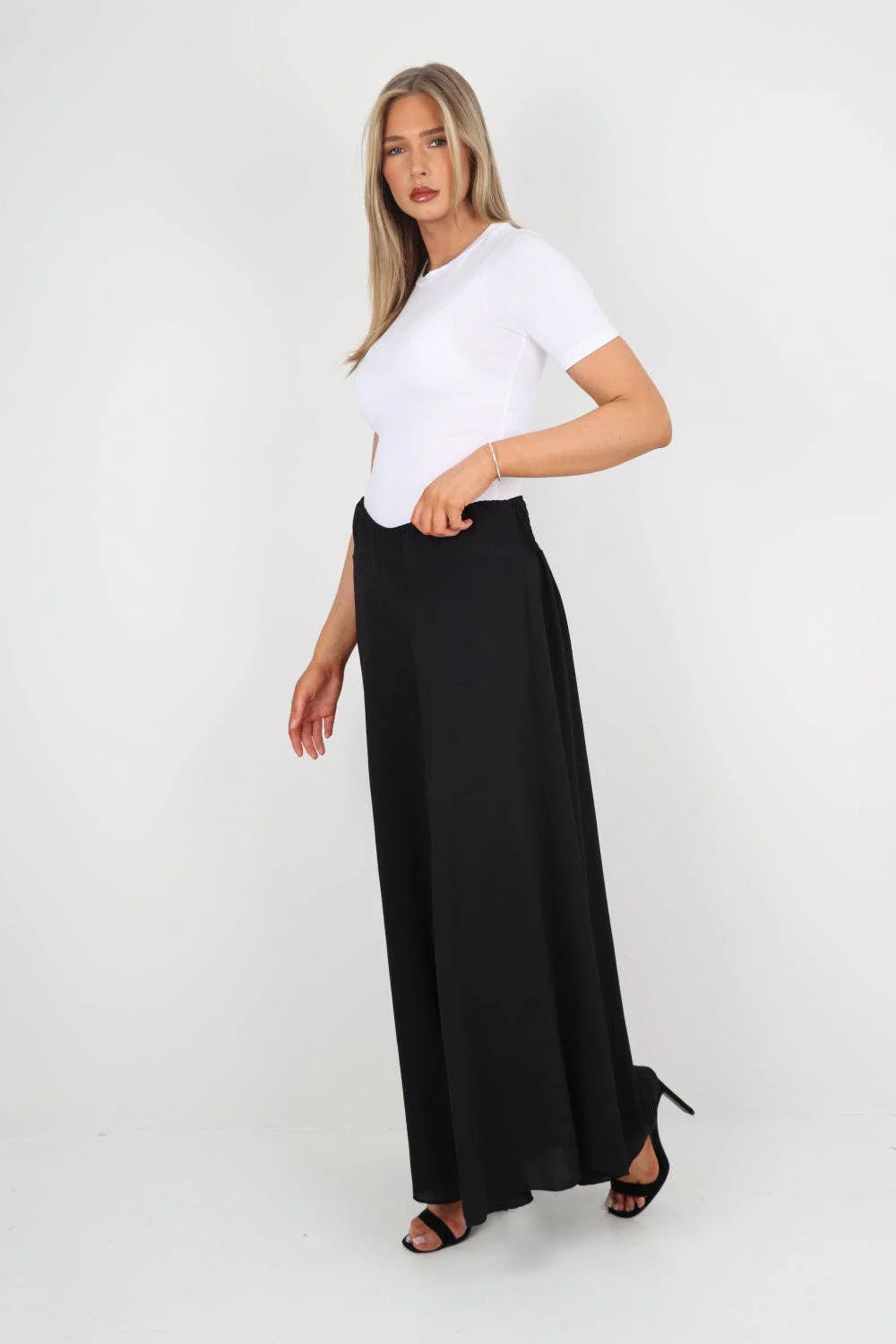 Italian Plain Palazzo Trousers: Beige / One Size (UK 10-24) - Image 8