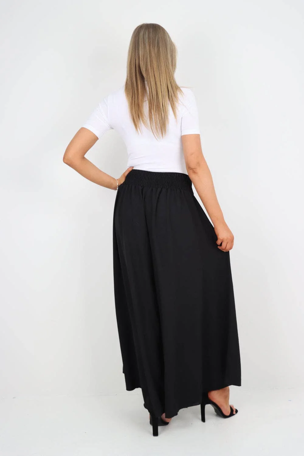 Italian Plain Palazzo Trousers: Beige / One Size (UK 10-24) - Image 9